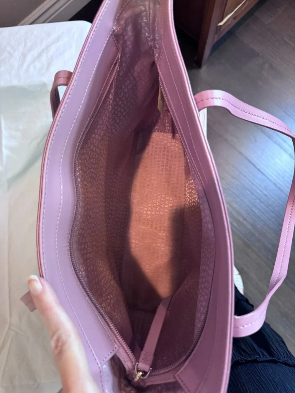 Kate Spade New York Large Mauve Pink Leather Zip Top Tote Shoulder Bag
